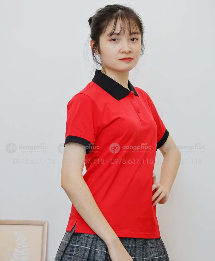 Áo phông polo đỏ cổ đen