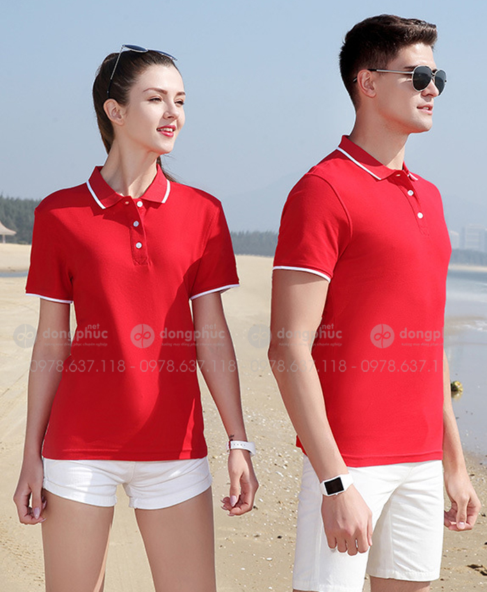 Áo phông polo may sẵn mầu đỏ