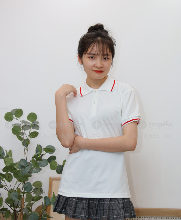 Áo polo trắng viền cổ đỏ