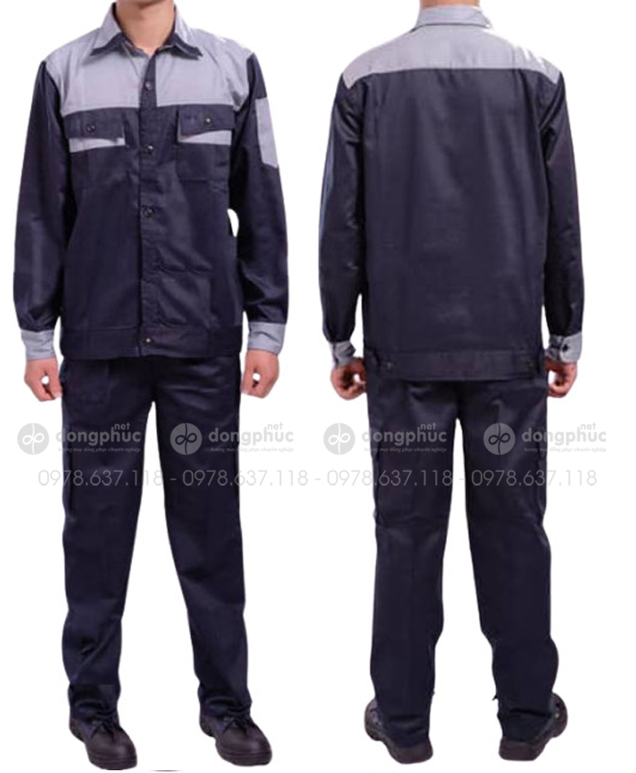 Đồng phục công nhân - xanh đen phối ghi