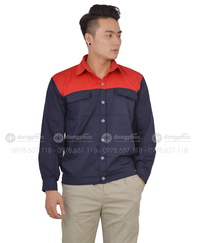 đồng phục công nhân - ghi phối đỏ