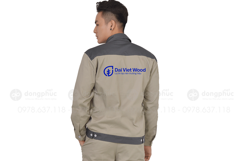 May và in áo bảo hộ Công ty Dai Viet Wood màu ghi phối xám