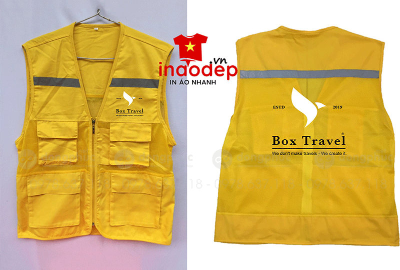 May và in áo gile Công ty Box Travel
