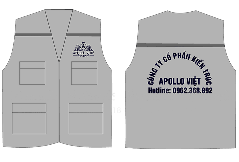 May và in áo gile màu xám Công ty cổ phần kiến trúc Apollo Việt