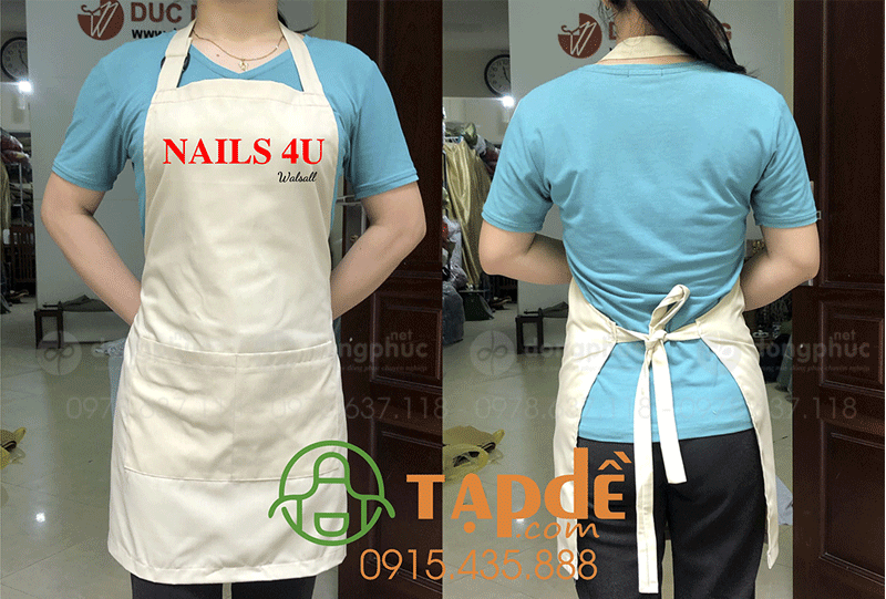 May và in tạp dề Tiệm Nails 4U Walsall