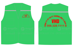 May và in áo gile màu xanh lá Công ty CP XD PT Thương mại & Dịch vụ VHD