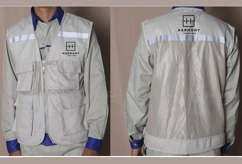 May và in áo gile màu ghi sáng Công ty Harmony