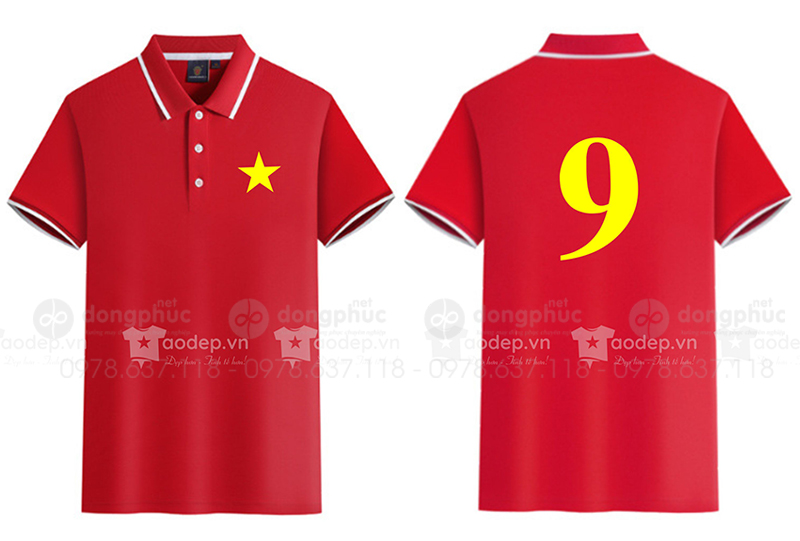 May và in áo phông màu đỏ số 9