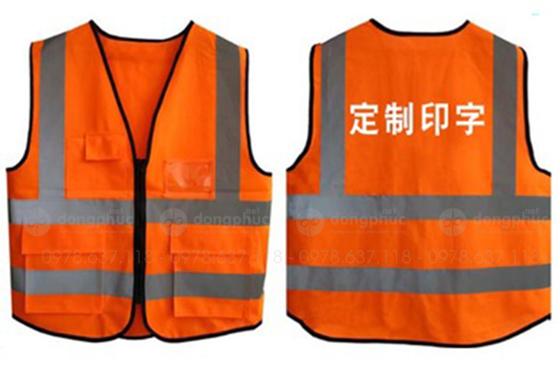 May và in áo gile màu cam phối xám