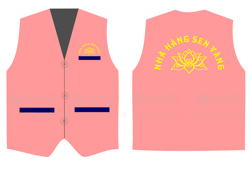 May và in áo gile màu hồng Nhà hàng Sen Vàng