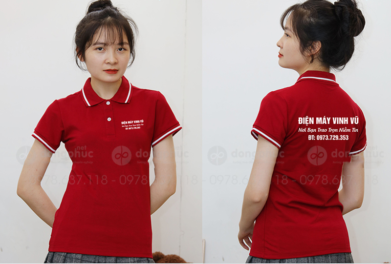 May và in áo phông màu đỏ Điện máy Minh Vũ