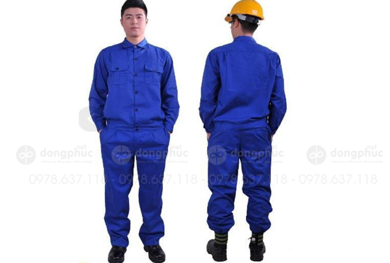 May và in đồng phục bảo hộ màu xanh dương