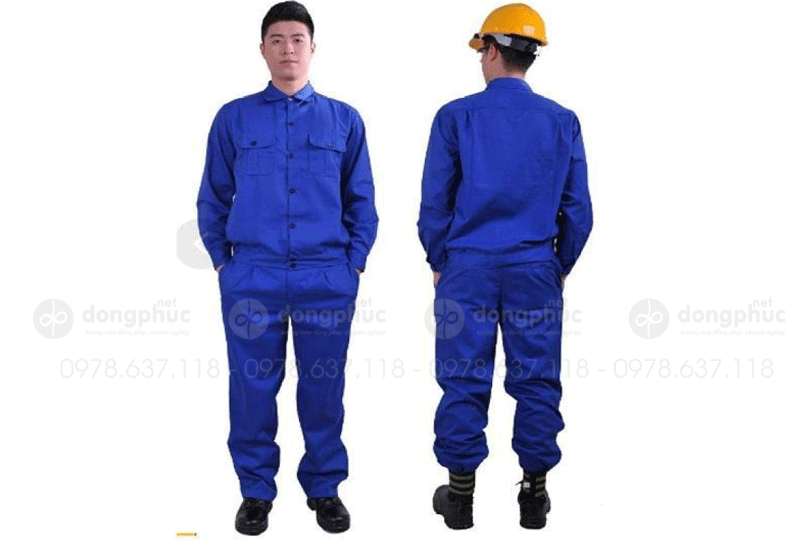 May và in đồng phục bảo hộ màu xanh dương