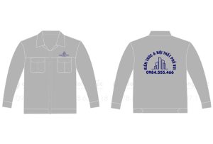 May và in áo bảo hộ màu xám Công ty Kiến trúc nội thất Phố Vui