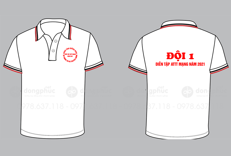 May và in áo phông màu trắng Đội 1 - Diễn tập ANTT Mạng Năm 2021