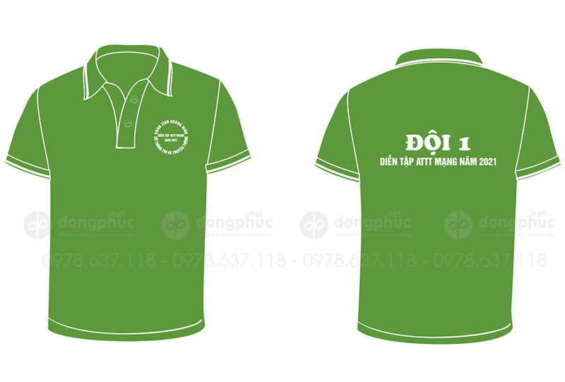 May và in áo phông màu xanh lá cây Đội 1 - Diễn tập ATTT mạng năm 2021
