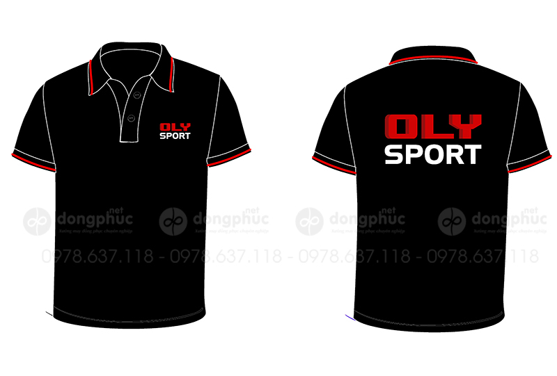 May và in áo polo màu đen Oly Sport