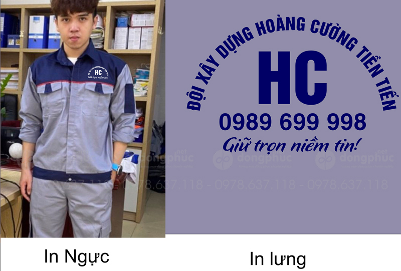May và in đồng phục bảo hộ Đội xây dựng Hoàng Cường Tiền Tiến