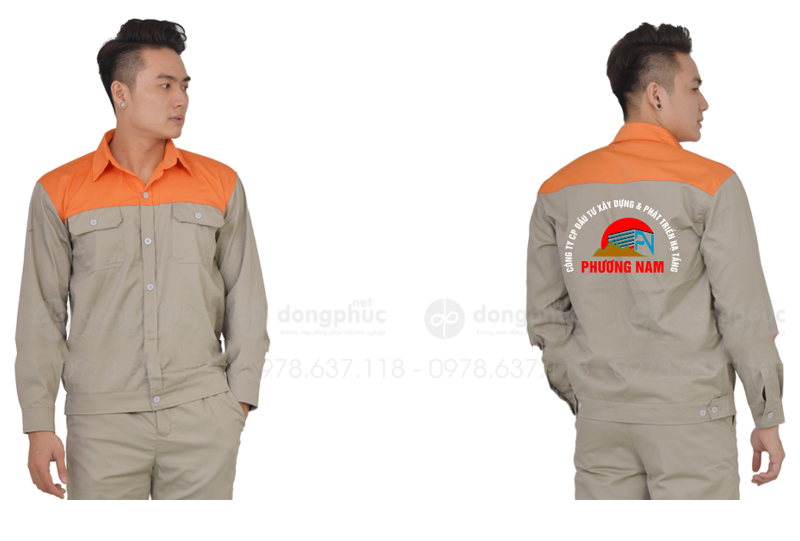 May và in đồng phục bảo hộ màu be Công ty CP đầu tư xây dựng & phát triển hạ tầng Phương Nam