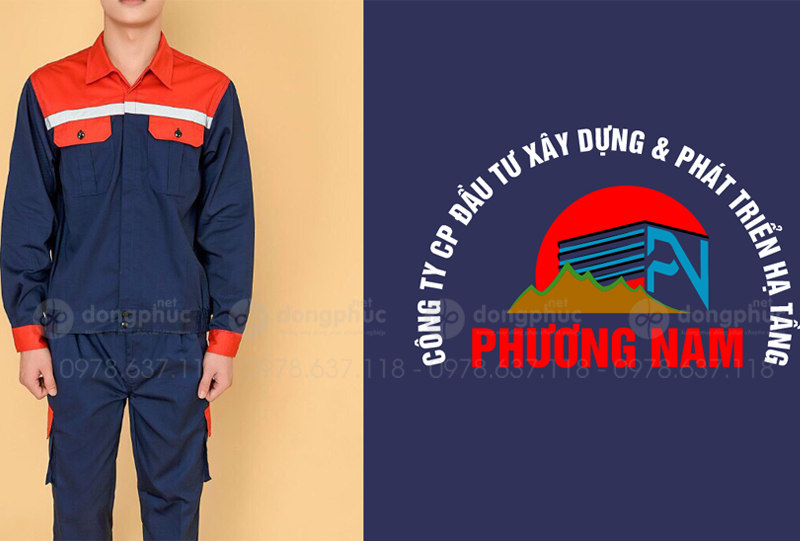 May và in đồng phục bảo hộ màu xanh đen Công ty CP đầu tư xây dựng & phát triển hạ tầng Phương Nam