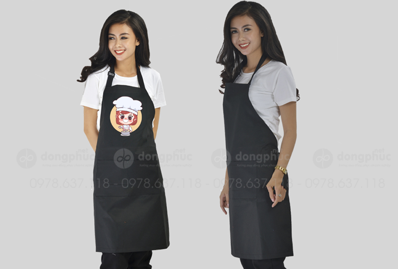 May và in tạp dề màu đen hình đầu bếp