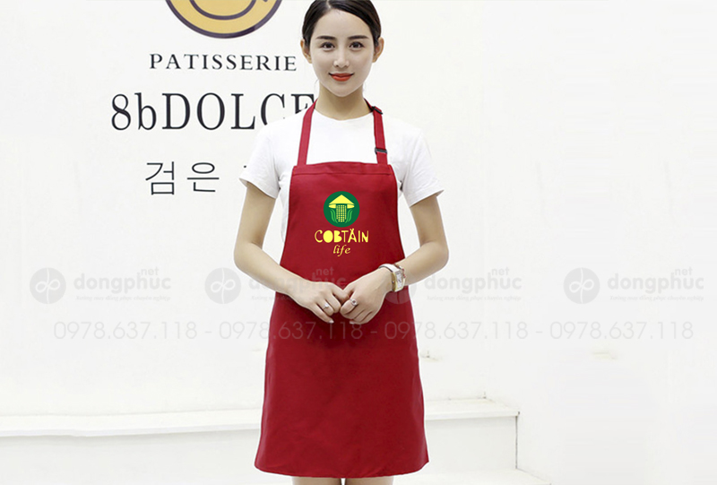 May và in tạp dề màu đỏ Cobtain Life