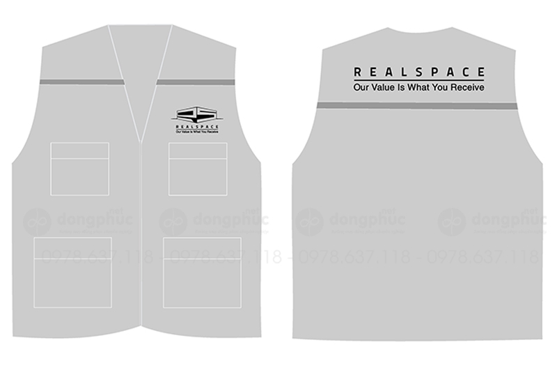 May và in áo gile bảo hộ Công ty Real Space