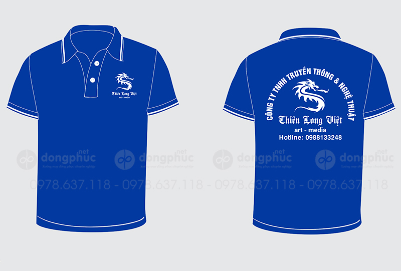 May và in áo phông màu xanh dương Công ty TNHH truyền thông & nghệ thuật Thiên Long Việt