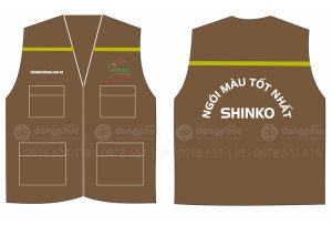 May và in áo gile màu nâu Công ty Shinko