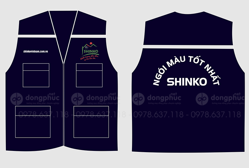 May và in áo gile màu xanh đen Công ty Shinko