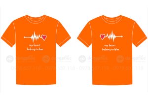 May và in áo phông màu cam My heart belong to her - him