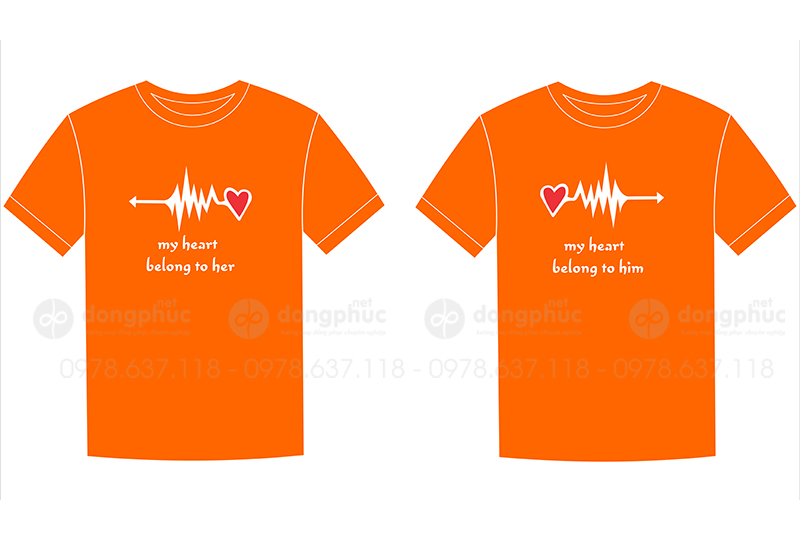 May và in áo phông màu cam My heart belong to her - him