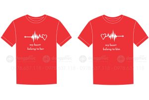 May và in áo phông màu đỏ My heart belong to her - him