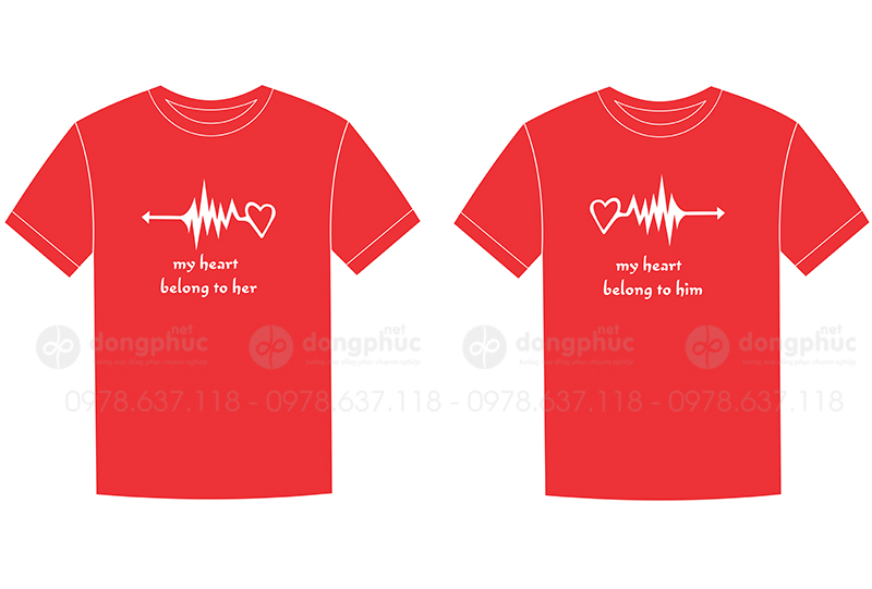 May và in áo phông màu đỏ My heart belong to her - him