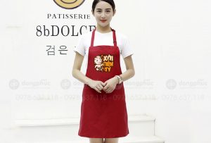 May và in tạp dề màu đỏ Quán Xôi tiền tỷ