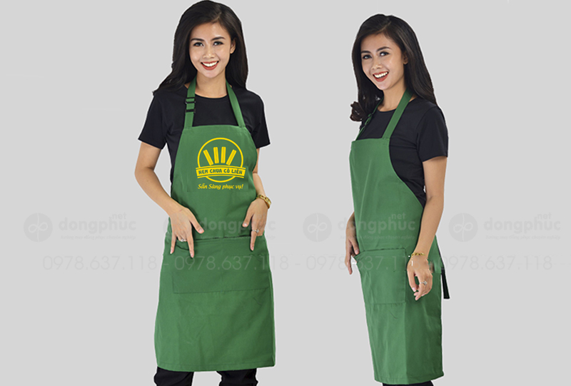 May và in tạp dề Quán Nem chua Cô Liên