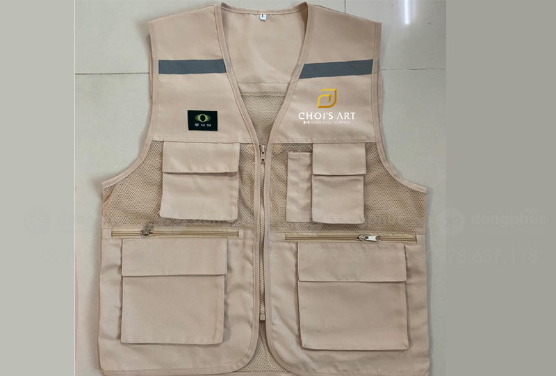 May và in áo gile màu be Công ty Choi's Art