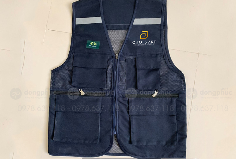 May và in áo gile màu xanh đen Công ty Choi's Art
