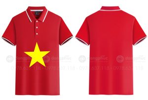 May và in áo phông màu đỏ in sao vàng