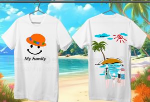 May và in áo phông gia đình đi biển