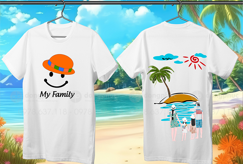 May và in áo phông gia đình đi biển