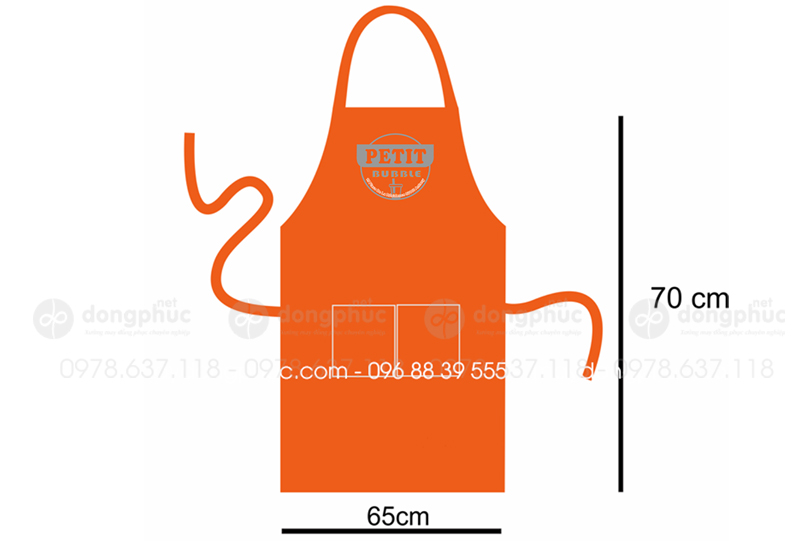 May và in tạp dề màu cam Quán Petit Bubble