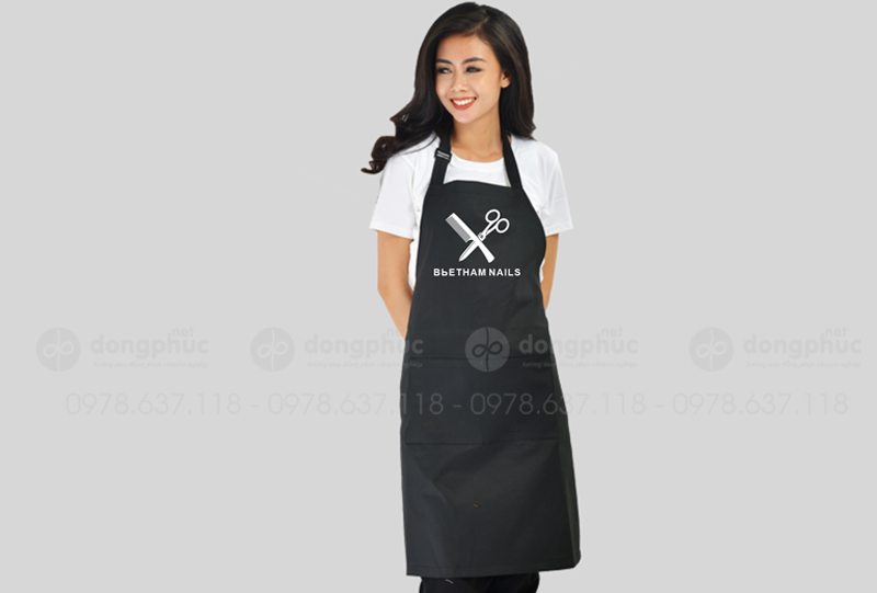 May và in tạp dề màu đen Tiệm Bbetham Nails