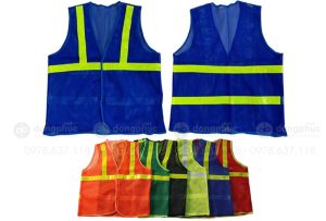 May và in áo gile đồng phục dạng lưới