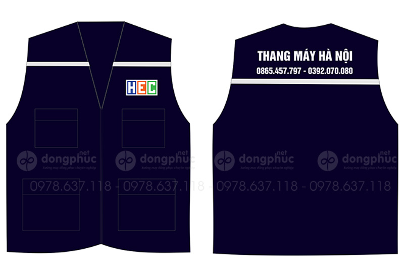 May và in áo gile đồng phục Thang máy Hà Nội HEC