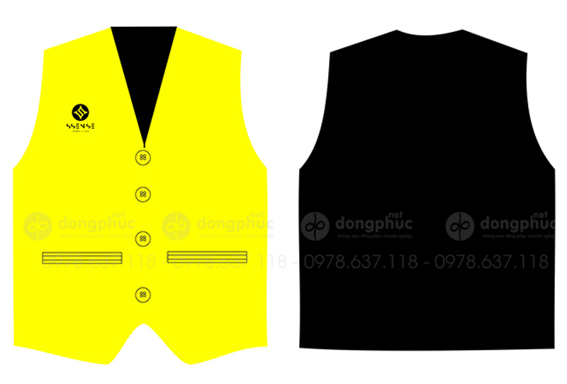 May và in áo gile đồng phục màu vàng Bar Sense