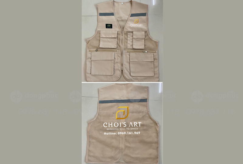 May và in áo gile màu be Công ty Choi's Art