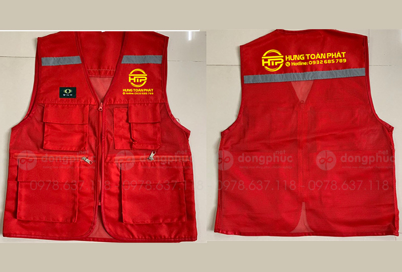 May và in áo gile màu đỏ Công ty Hưng Toàn Phát