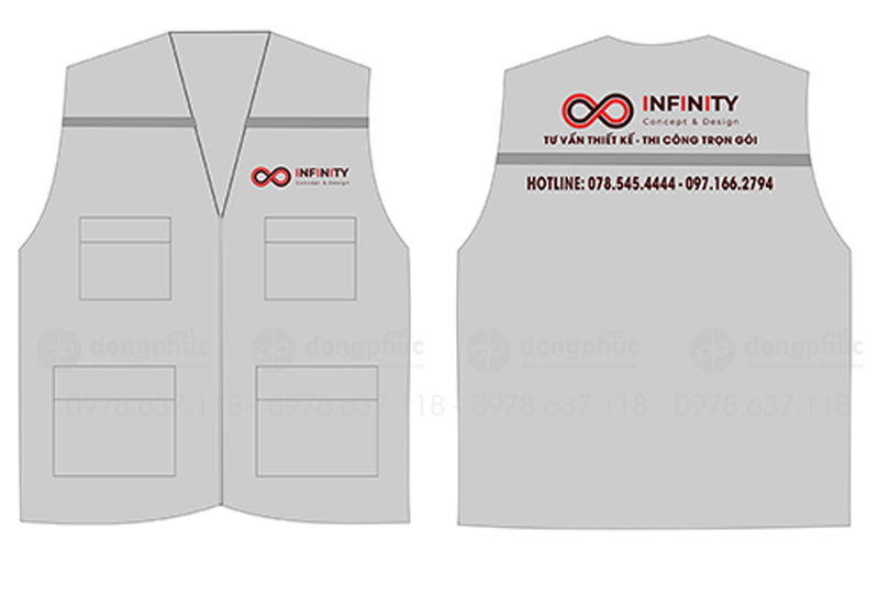 May và in áo gile đồng phục màu ghi Công ty tư vấn Infinity