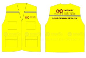May và in áo gile đồng phục màu vàng Công ty tư vấn Infinity
